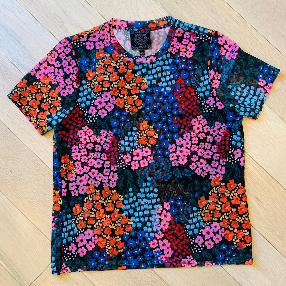 Johnny Was Eleanor Mesh Short Sleeve Astrid Floral Tee Shirt Women’s Sz  XL - Picture 2 of 9
